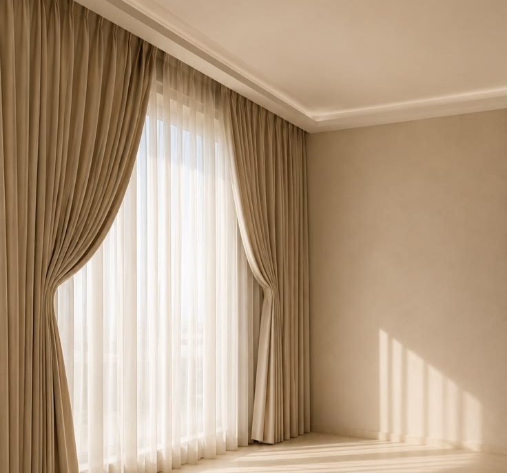 beige floor to ceiling curtains sheer minimalist room