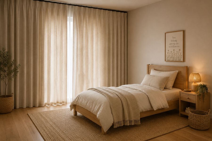 Beige linen blackout curtains for modern room