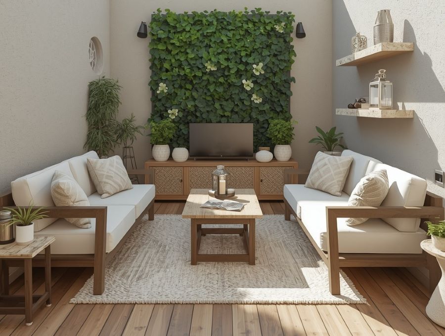 Small beige terrace maximizing limited space