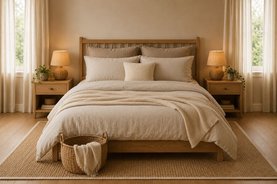  Neutral linen bedding textured throw for kids room