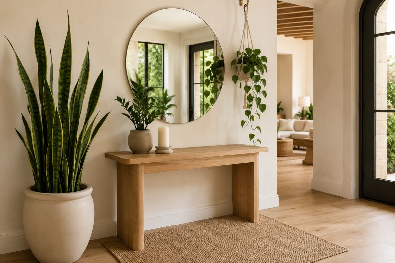 Beige Entryway Plant Corner ideas with mirror 