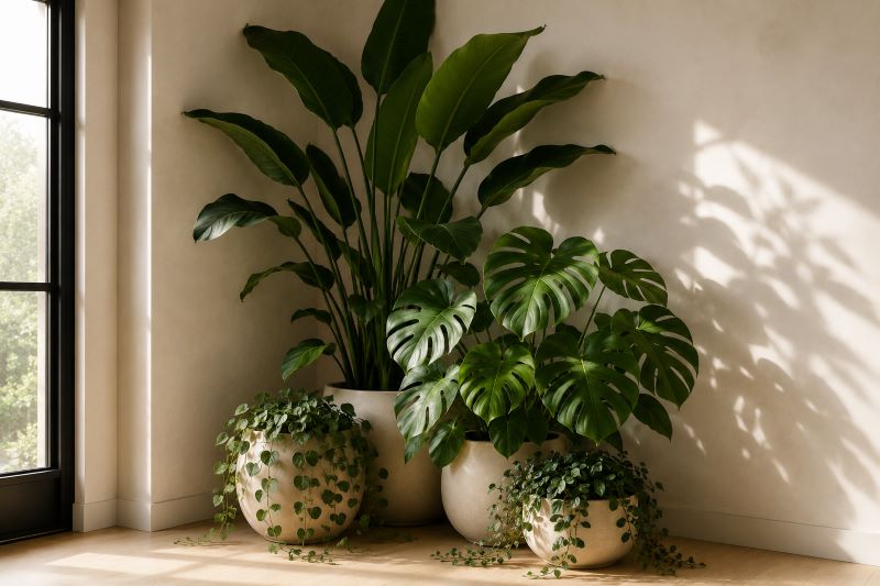 Clustered Floor indoor Plants corner in Varying Heights 