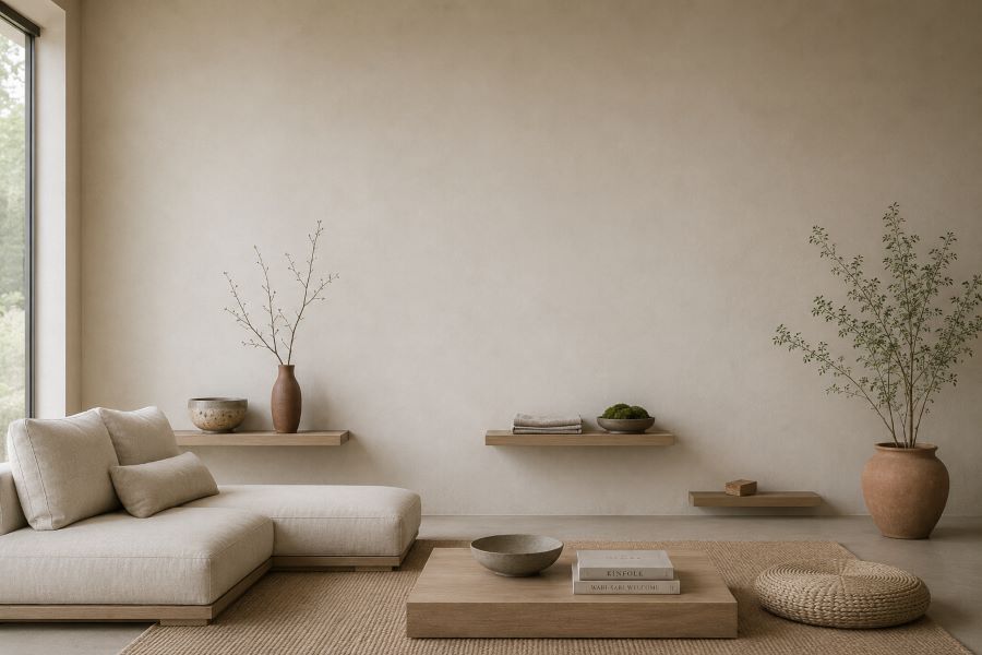 japandi decor living room with shelf ideas