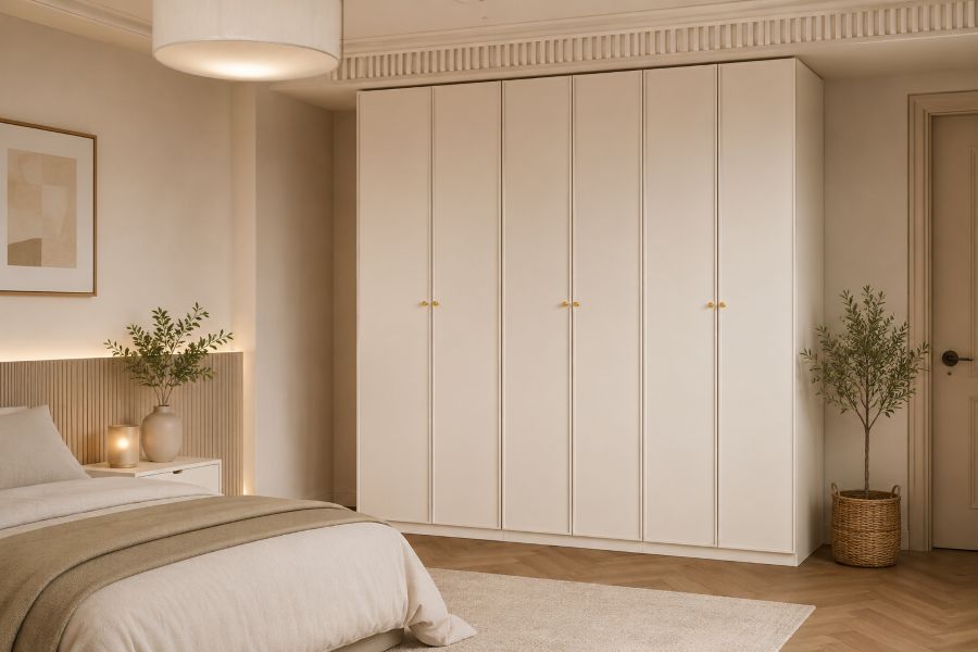 Bedroom wardrobe with gold knob for seamless look