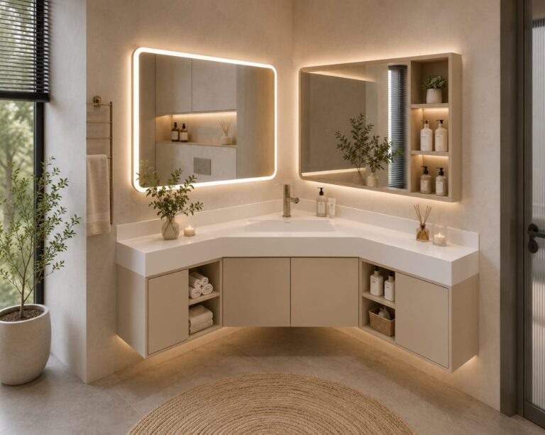Modern beige bathroom vanity ideas for quiet luxury interior