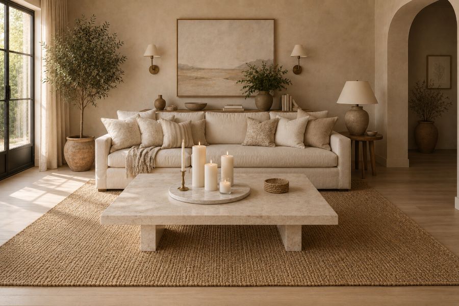 candle cluster display with neutral interior decor