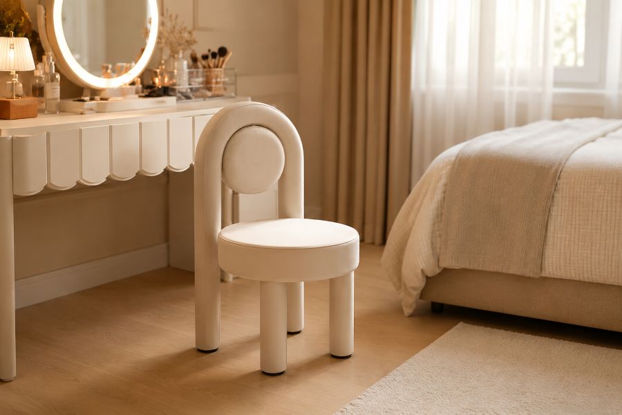 Beige accent chair with vanity for modern bedroom furniture