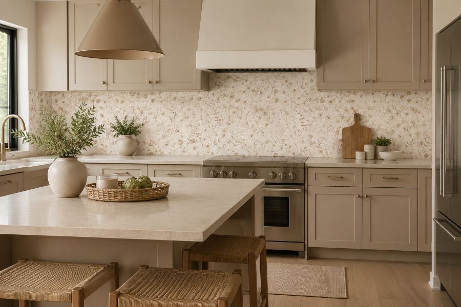 Modern botanical floral print wallpaper