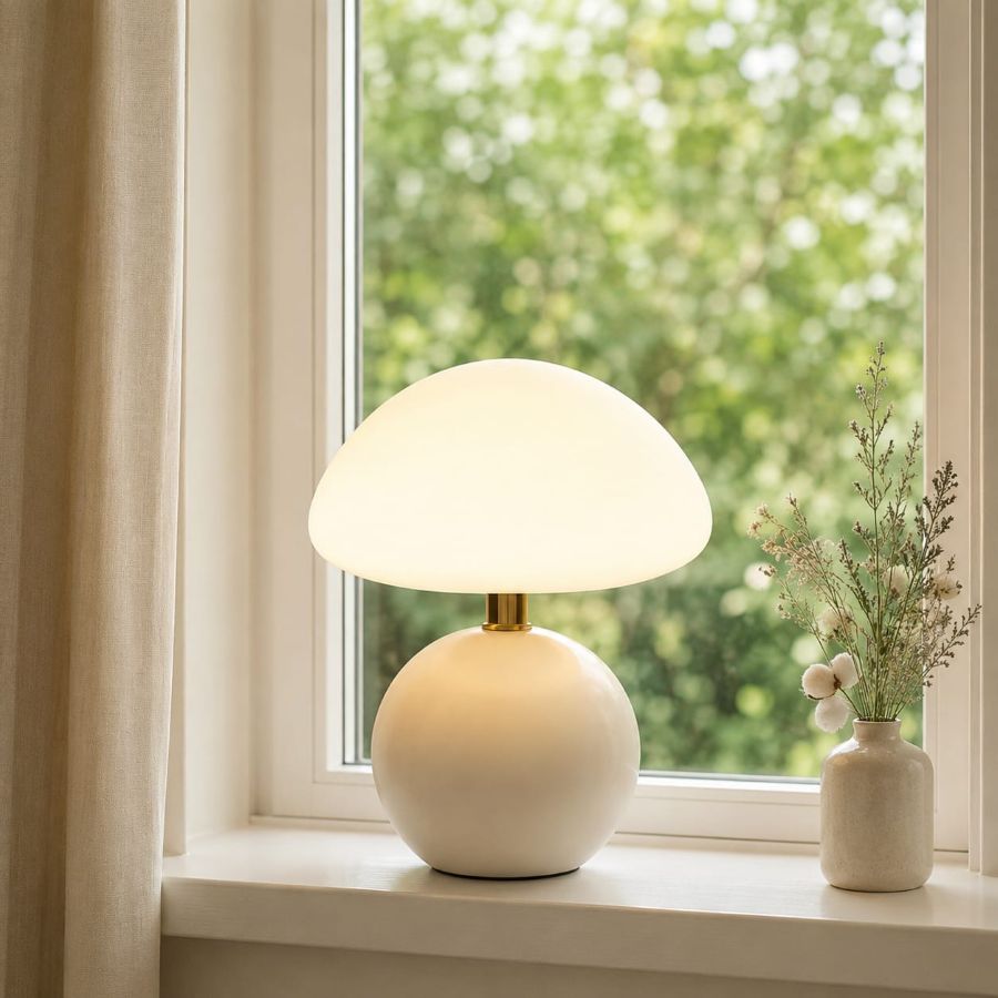 ceramic mushroom lamp for windowsill styling treatment