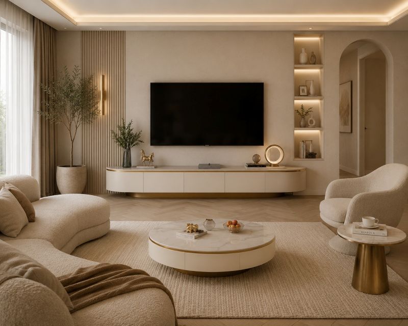 Luxury living room furniture with Marble TV console and round table