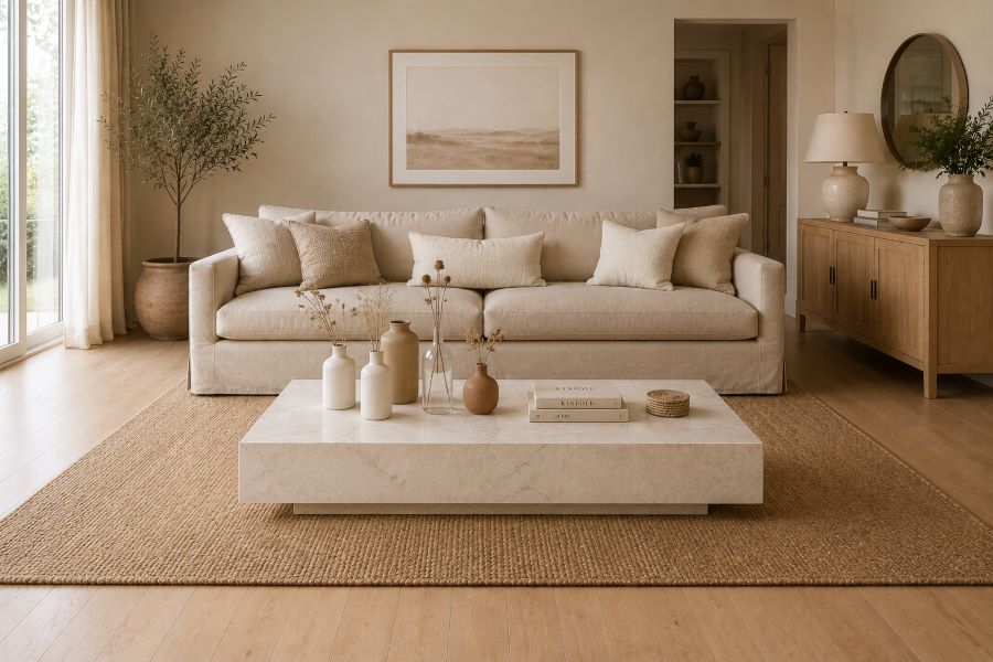 Dried botanicals bud vases neutral coffee table for modern living room