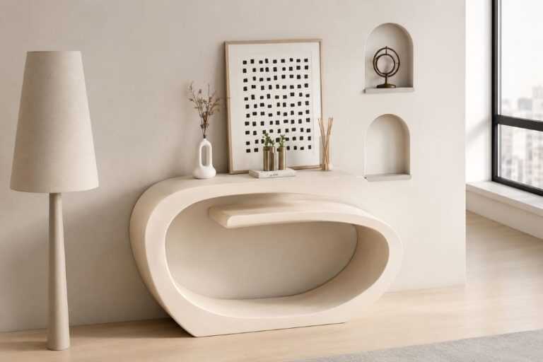Modern console table decor ideas for beige entryway or hallway decor ideas