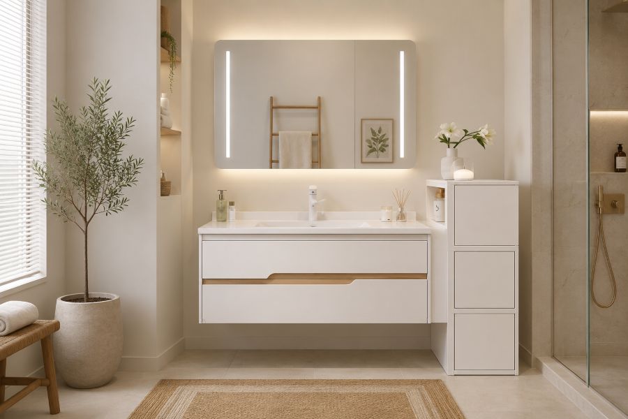 Modern floating mirror with LED backlit mirror