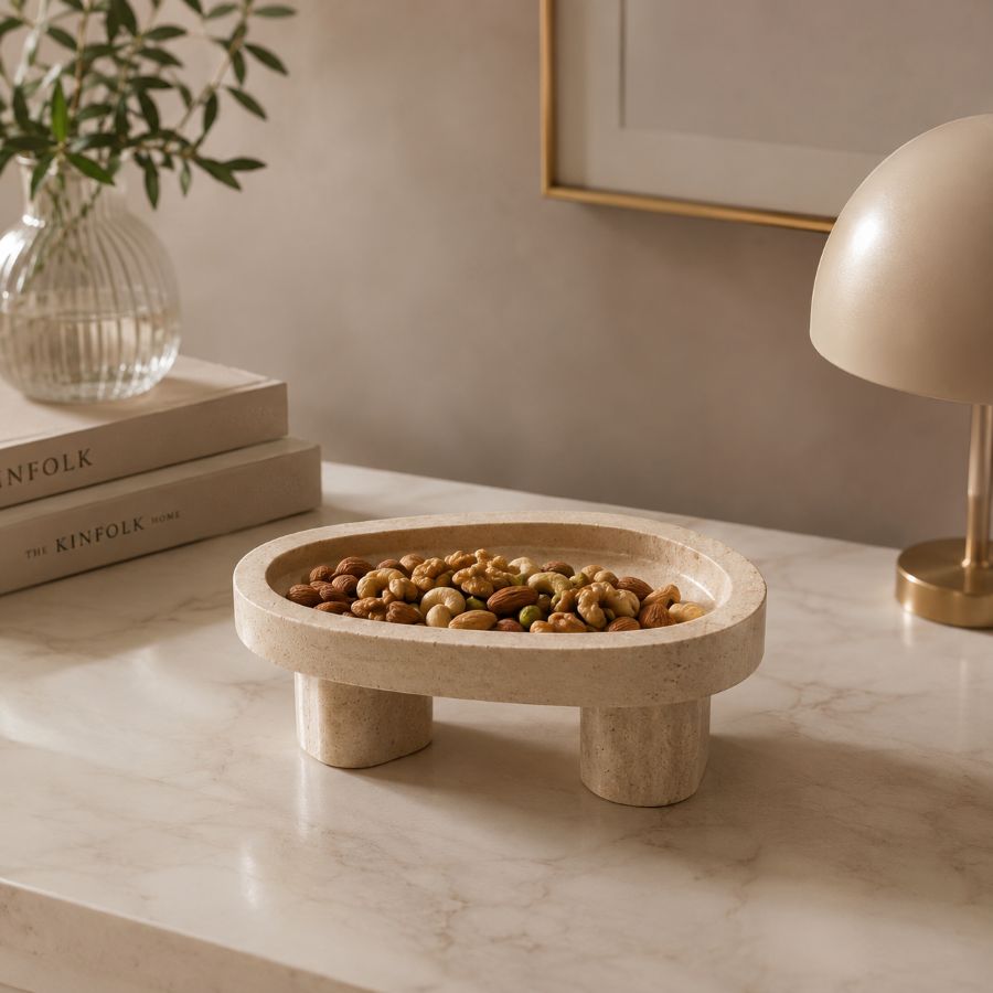 footed travertine serving bowl home decor accent