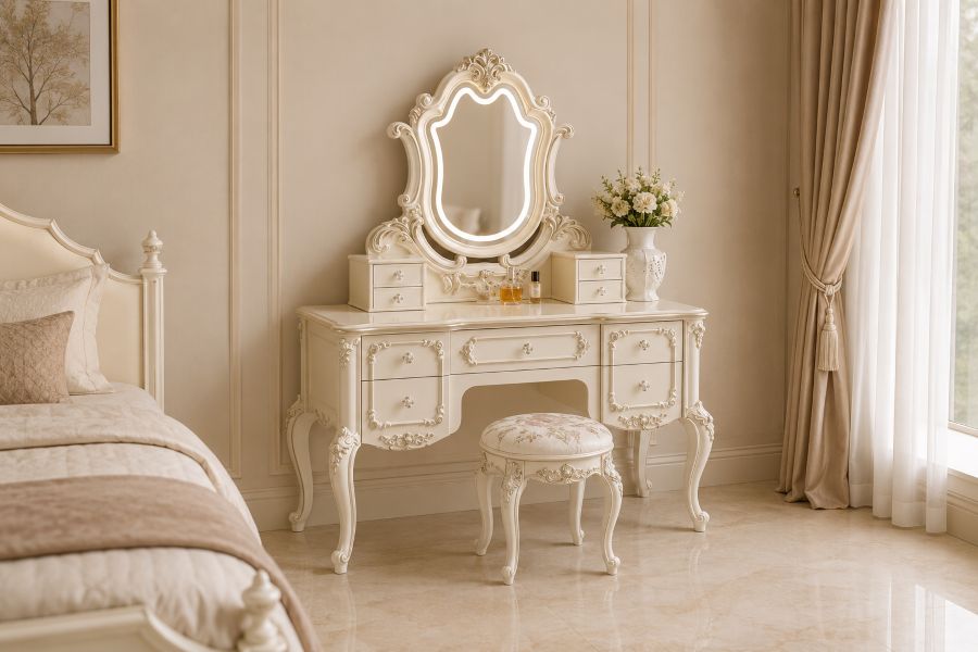 ivory vintage vanity set with french inspired design