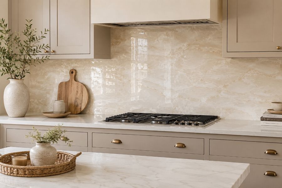 large slab marble wallpaper design for kitchen