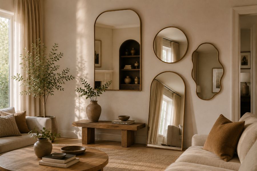 Small accent mirrors decor ideas styled floating shelf