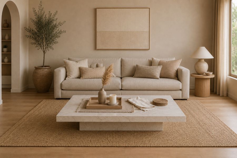 Linen napkin tray combo with neutral interior design