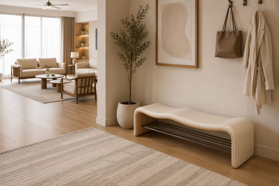 modern beige bench for living room 