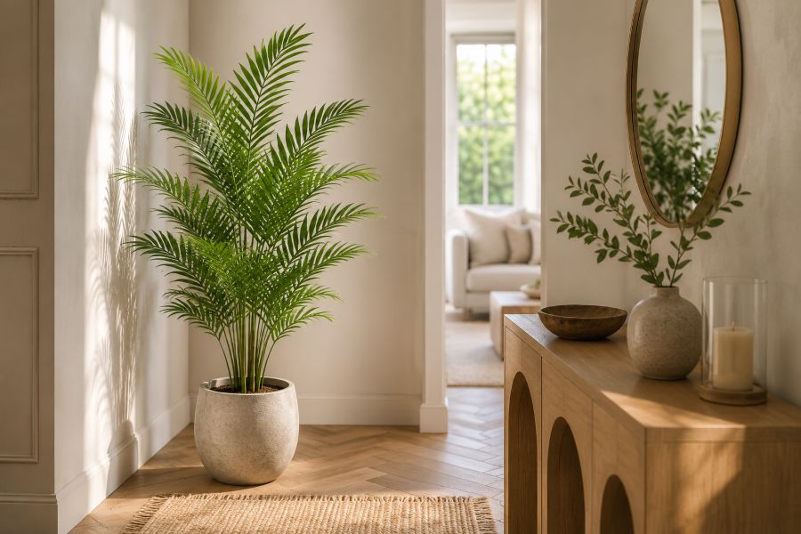 palm planter entryway accent for modern interior