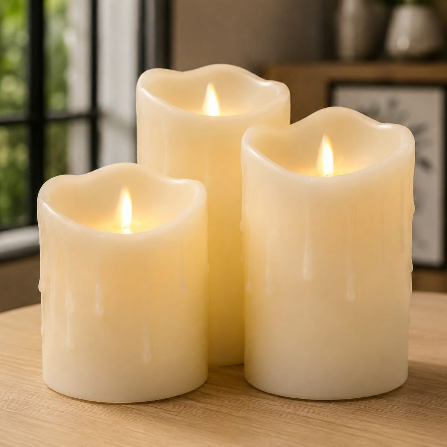 Rechargeable LED pillar candles for window treatment ideas
