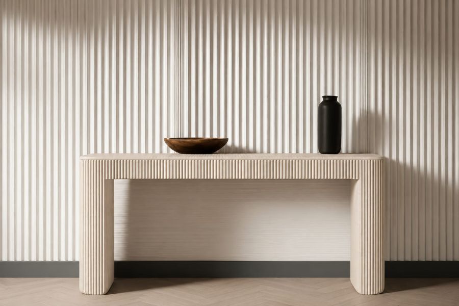 ribbed ivory table for simple and elegant interior