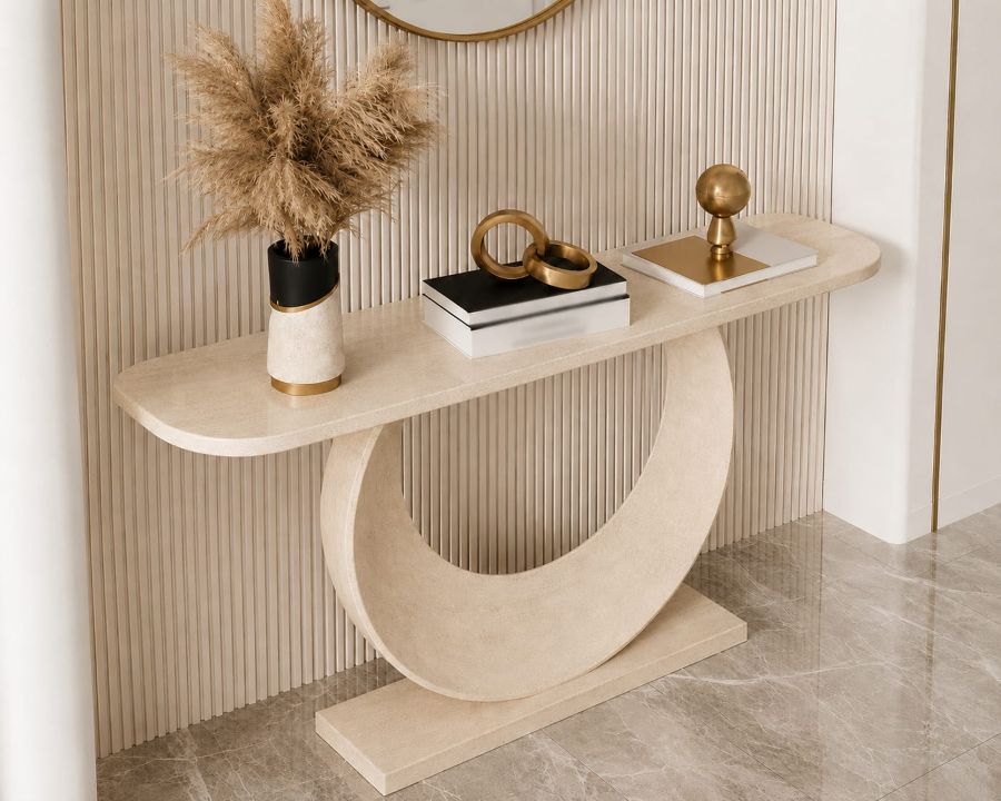 modern sculptural O shaped table for entrance