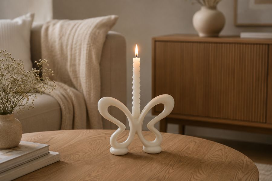 Cute aesthetic butterfly shaped candle holder for beige home decor