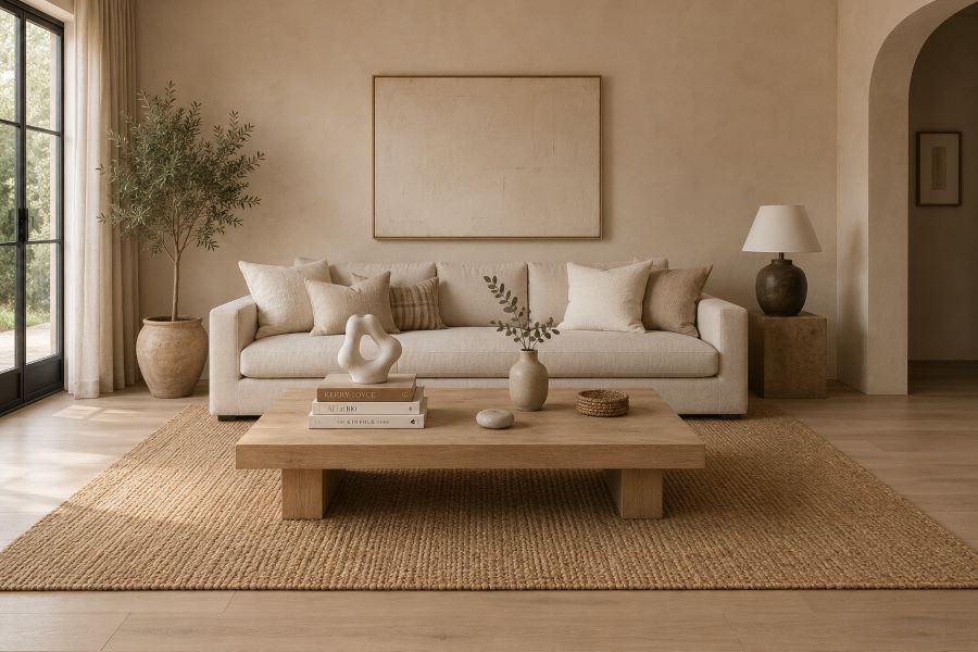 Sculptural object books beige living room table for modern interior
