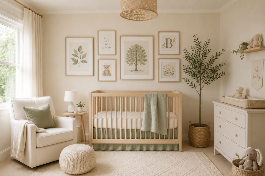 beige nursery decor ideas with single color art