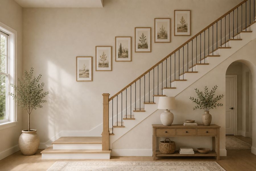 modern beige staircase layout for cozy interior