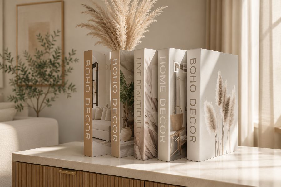 Modern books style for beige home decor