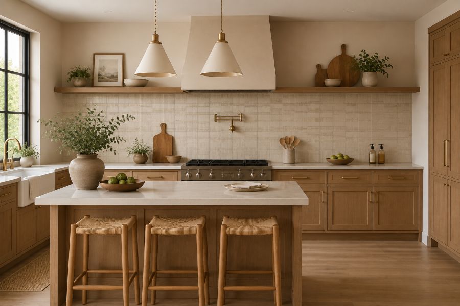 Textured tiles for modern beige interior