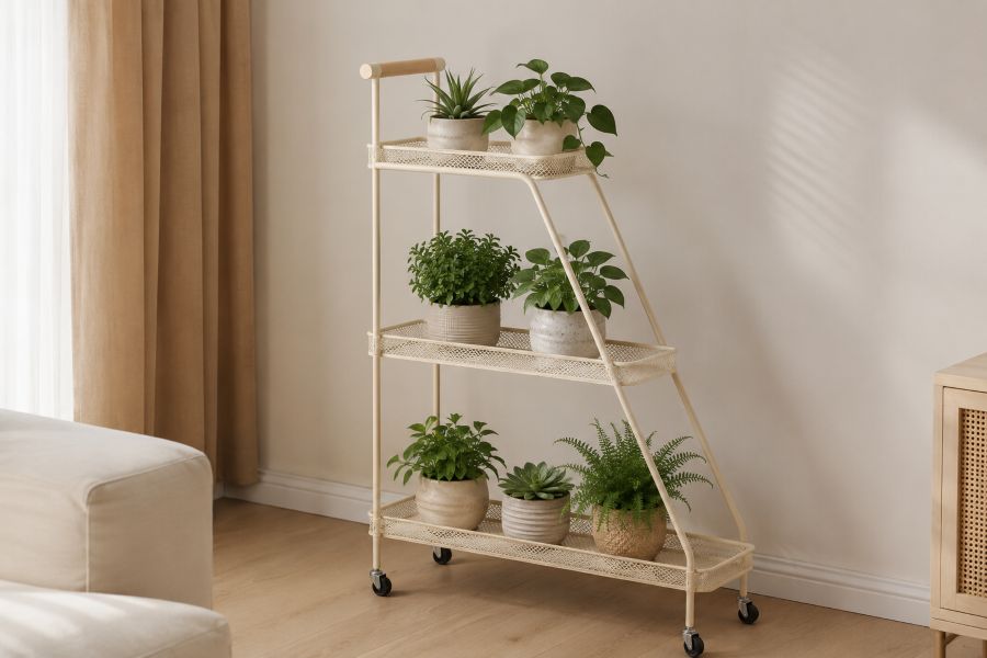 Modern beige planter with ceramic pots as home decor accents