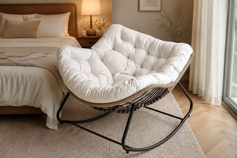 Tufted rattan chair as modern bedroom furniture