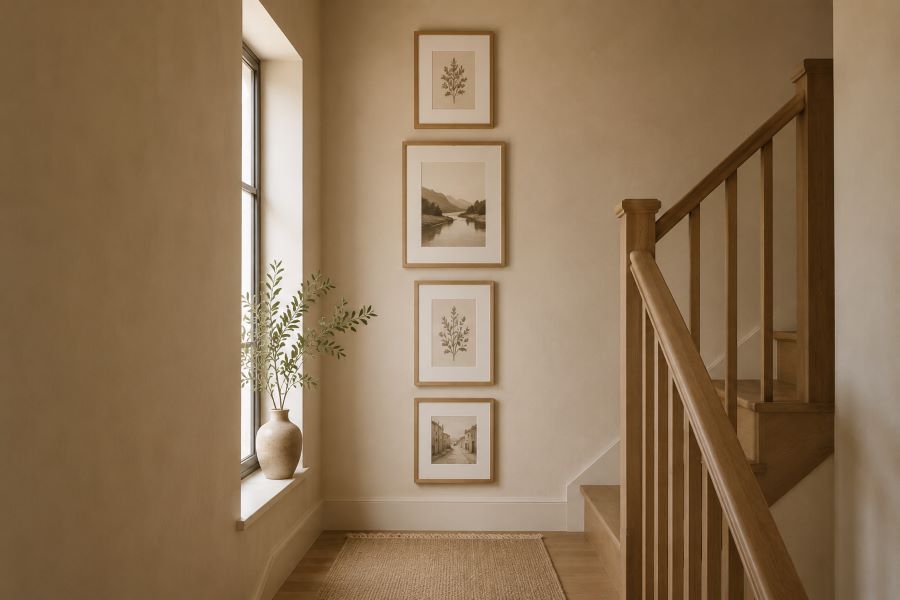 Vertical narrow gallery wall for staircase