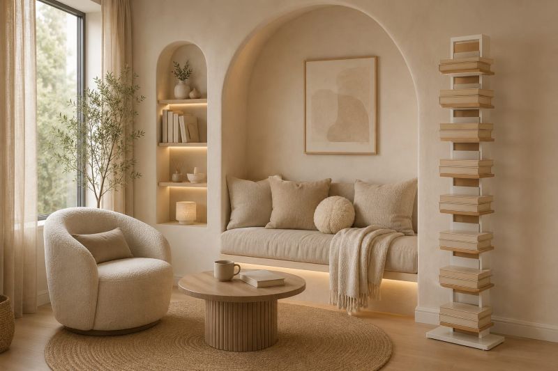 Arched Alcove Daybed with Sculptural Bookshelf Nook
