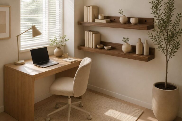 Modern beige home office furniture ideas for quiet luxury interior