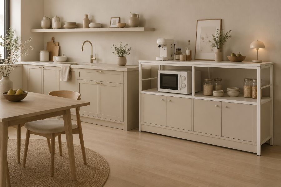 Open Shelving Console with Cabinet Storage