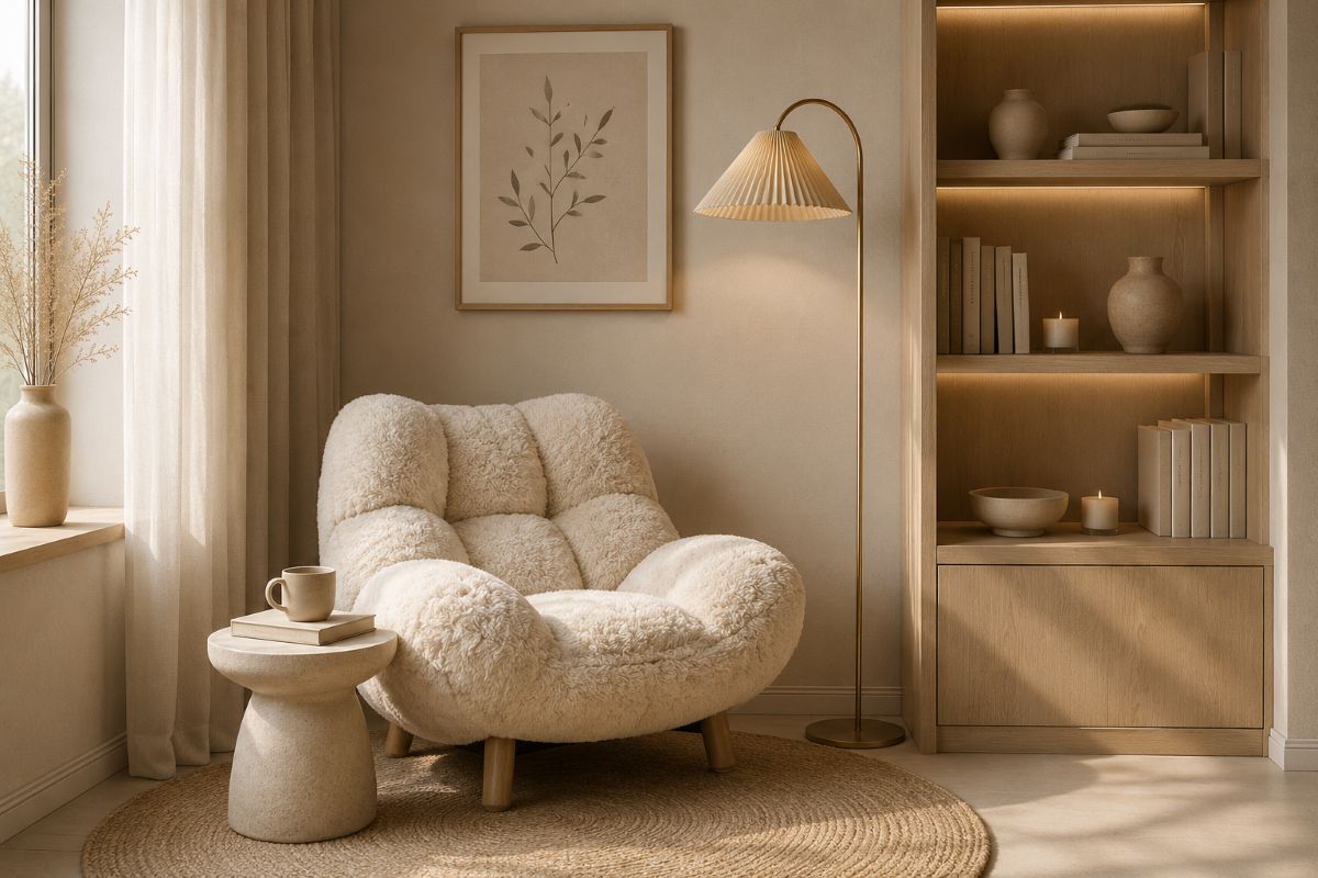 Modern beige reading nook essentials for cozy reading nook ideas