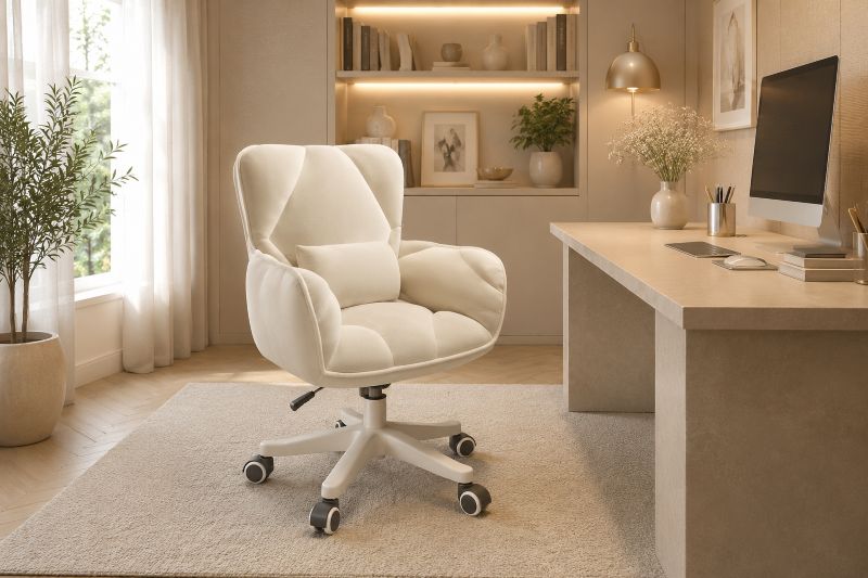 Cream Scalloped Office Chair with Cozy Comfort for beige home office