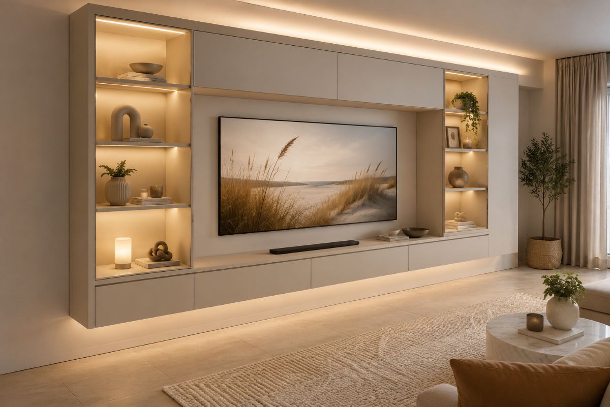 modern beige tv wall ideas for quit luxury home decor