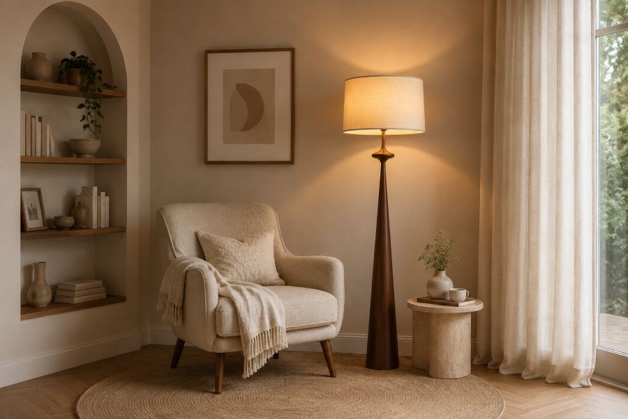 Natural walnut floor lamp for cozy interior