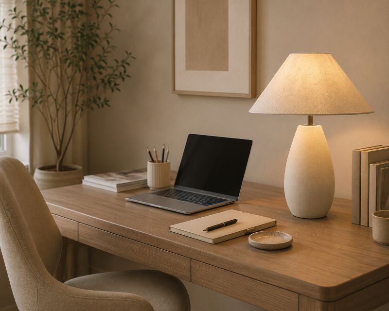 Ceramic Table Lamp for a Warm Beige Desk Setup