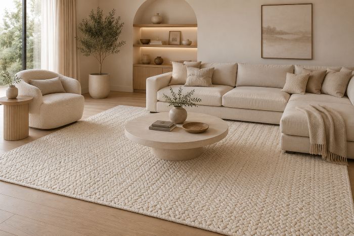 Chunky braided rug for living room and modern interior 
