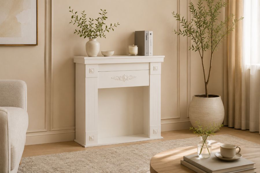 Beige interior with this classic mantel piece