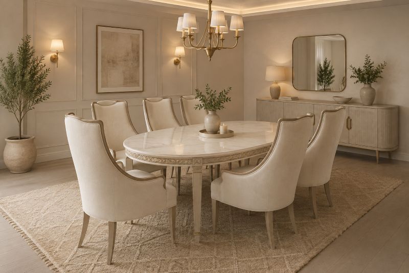 Luxury set  with Classic Oval Marble Table with Wingback Chairs
