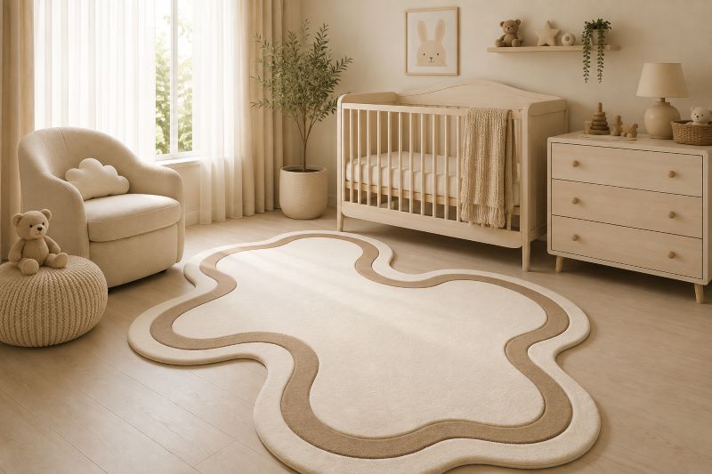 Cloud-Shaped rug for the nursery room and beige home decor