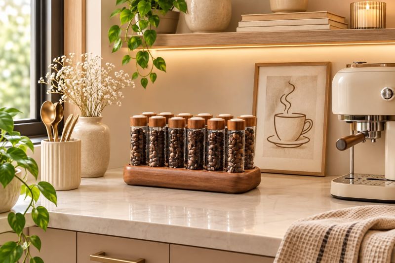 Wooden Coffee Bean Storage Vial Set for modern cozy station ideas