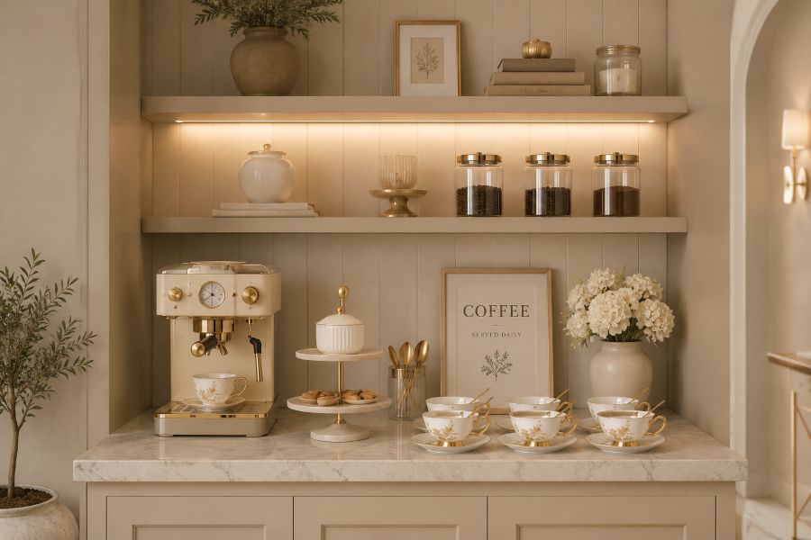 Beige Porcelain Coffee Cup Set for modern beige kitchen decor